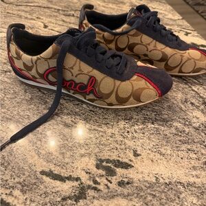 Coach Devin Signature Tan and Navy Sneakers